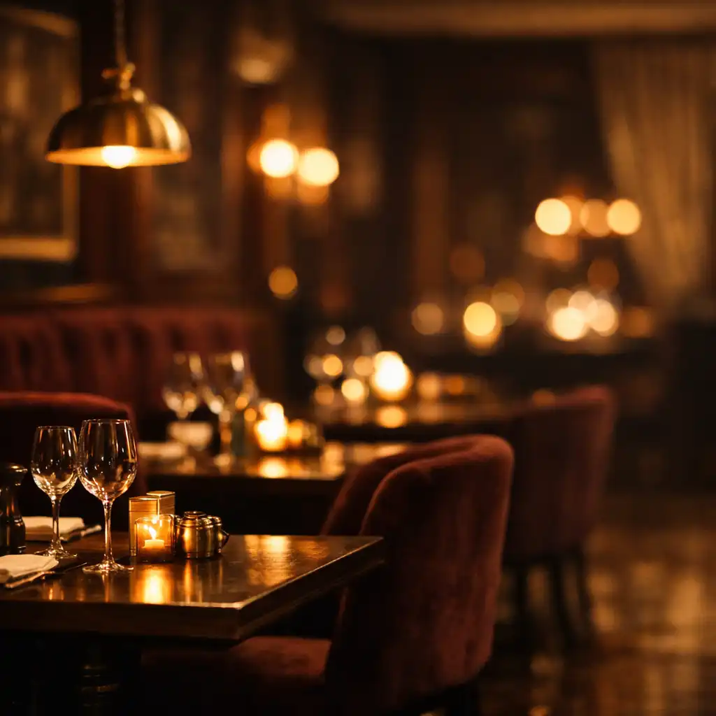 Eleganckie wnętrze restauracji nocą