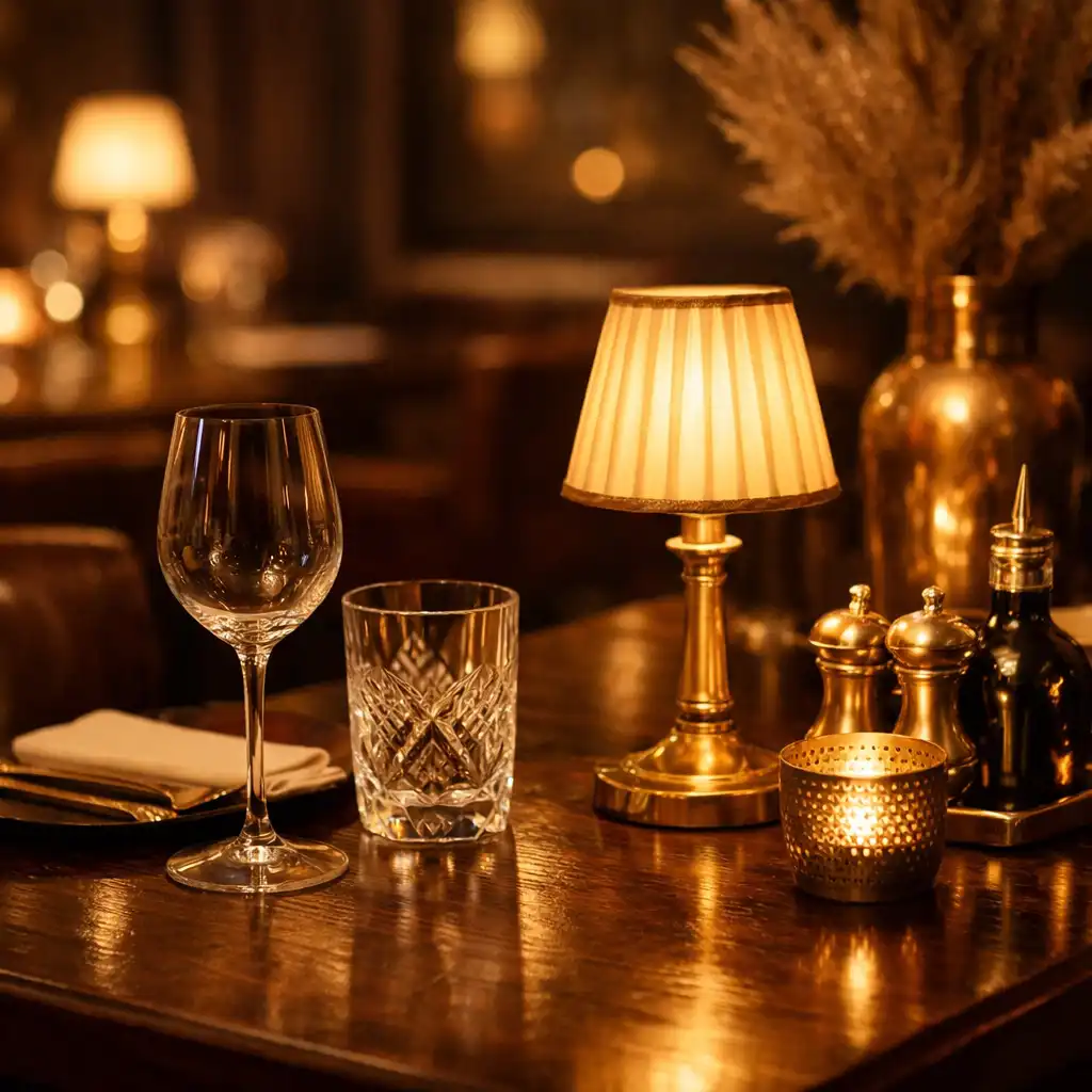 Stylowe wnętrze restauracji z nastrojowym światłem