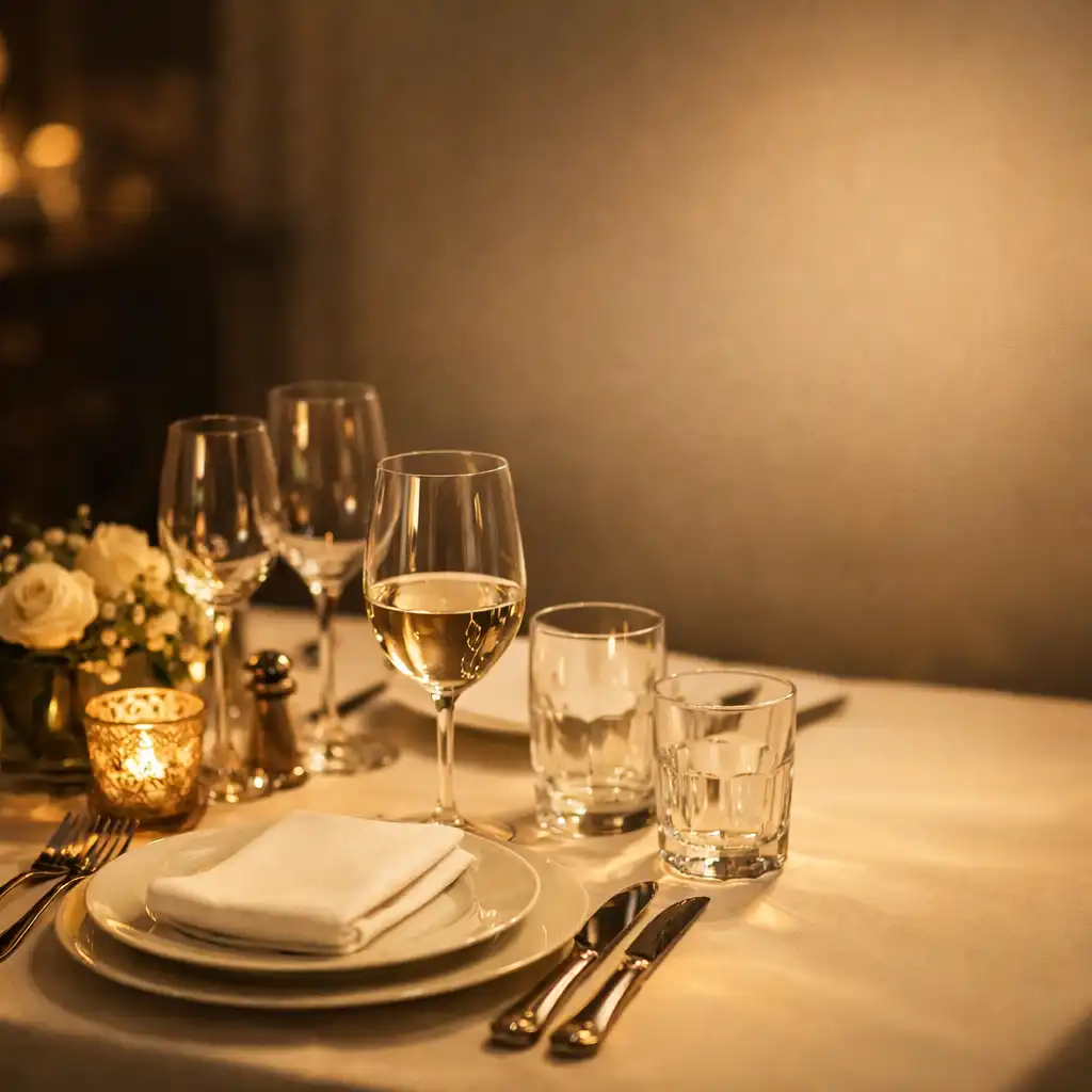Stół w restauracji oświetlony ciepłym światłem